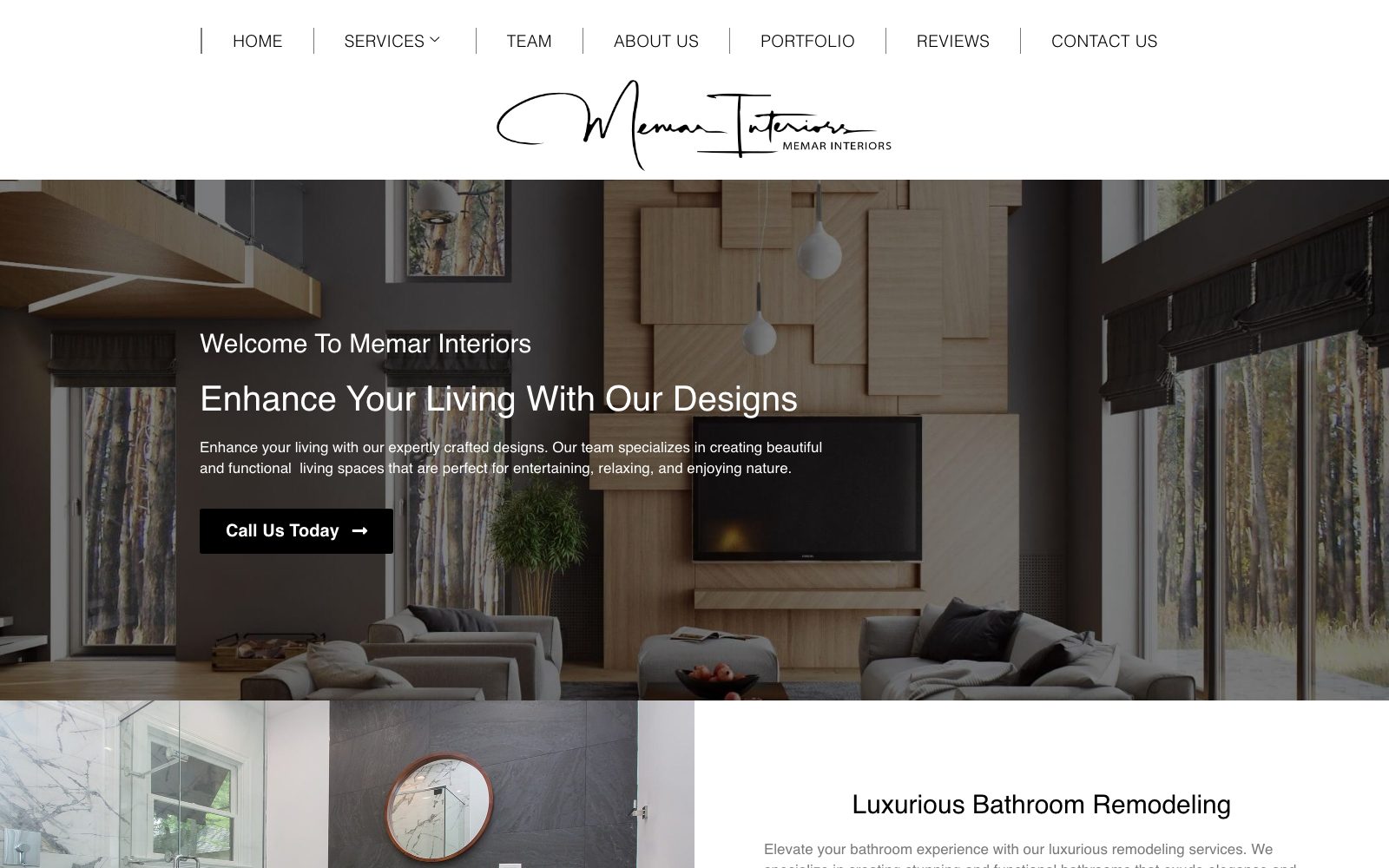 The current memarinteriors.com homepage