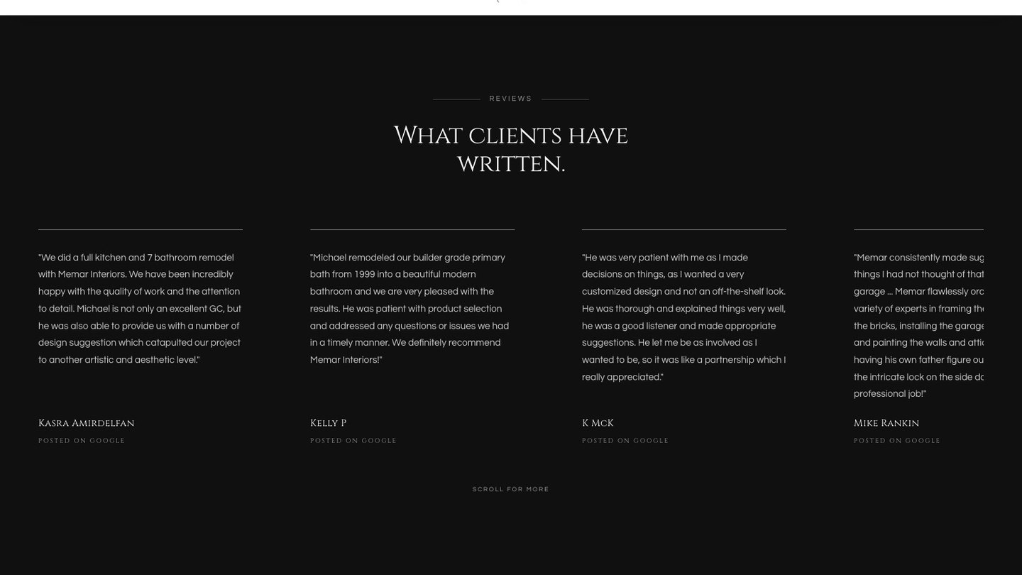 The reviews section of the new homepage