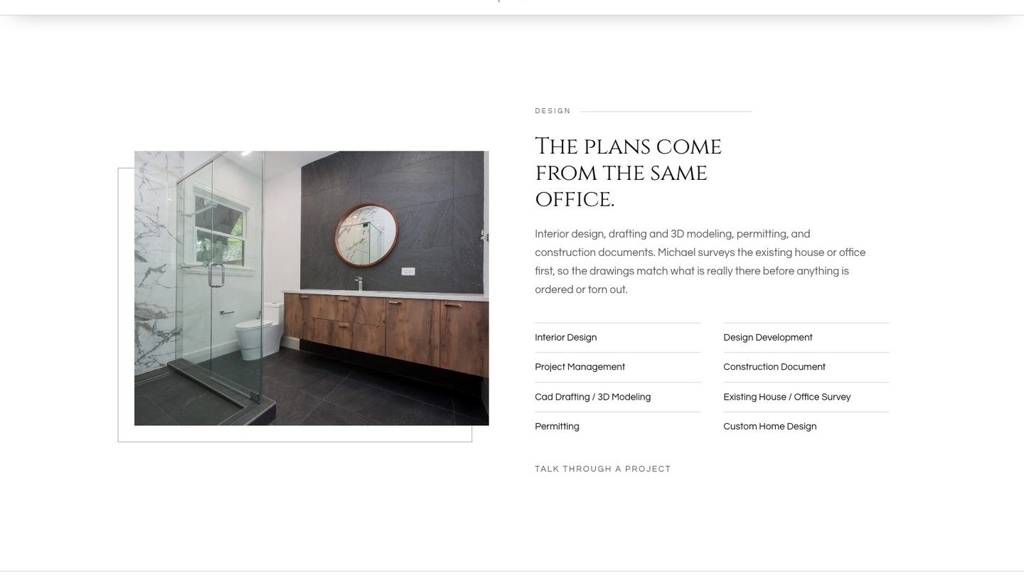 The design and build services section of the new homepage