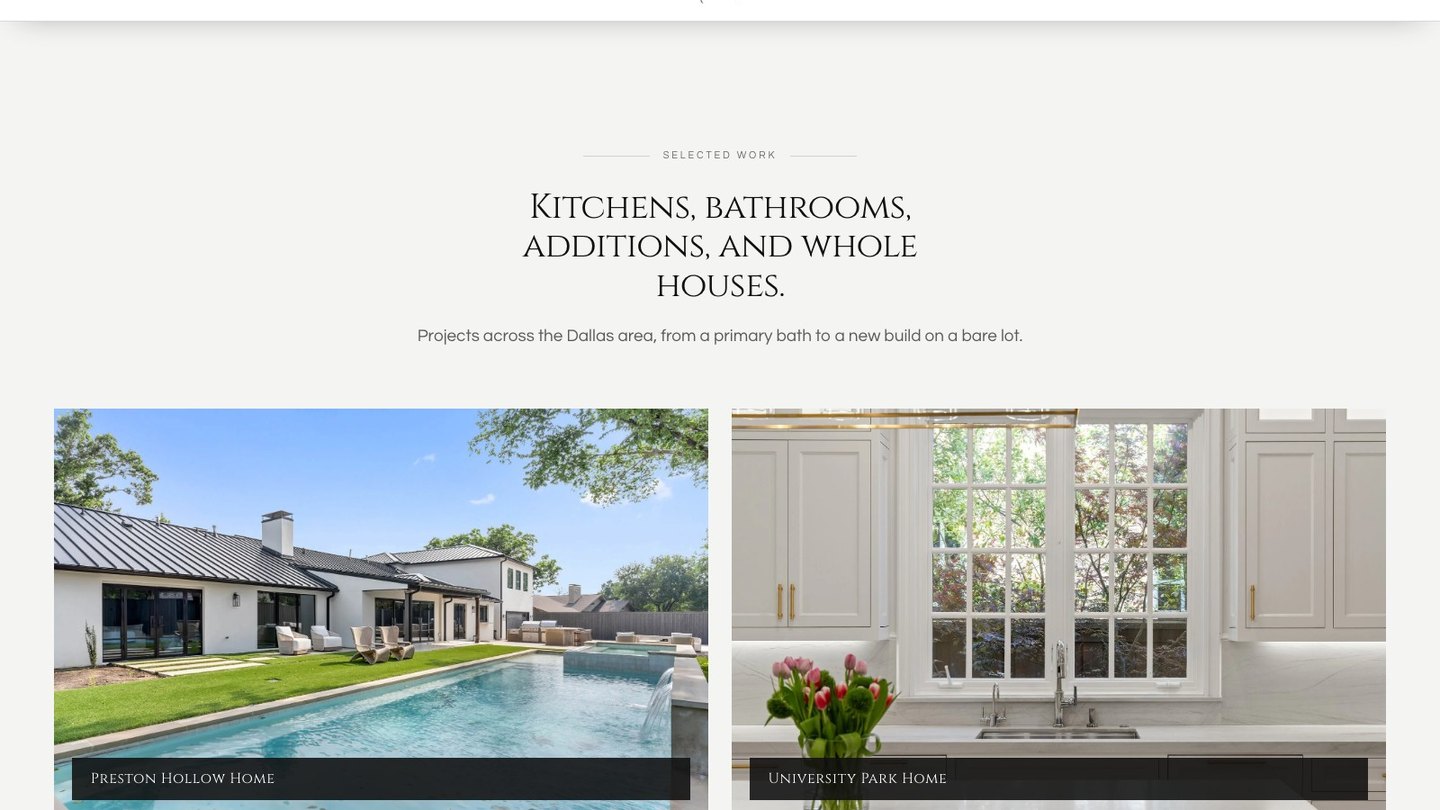 The selected work section of the new homepage